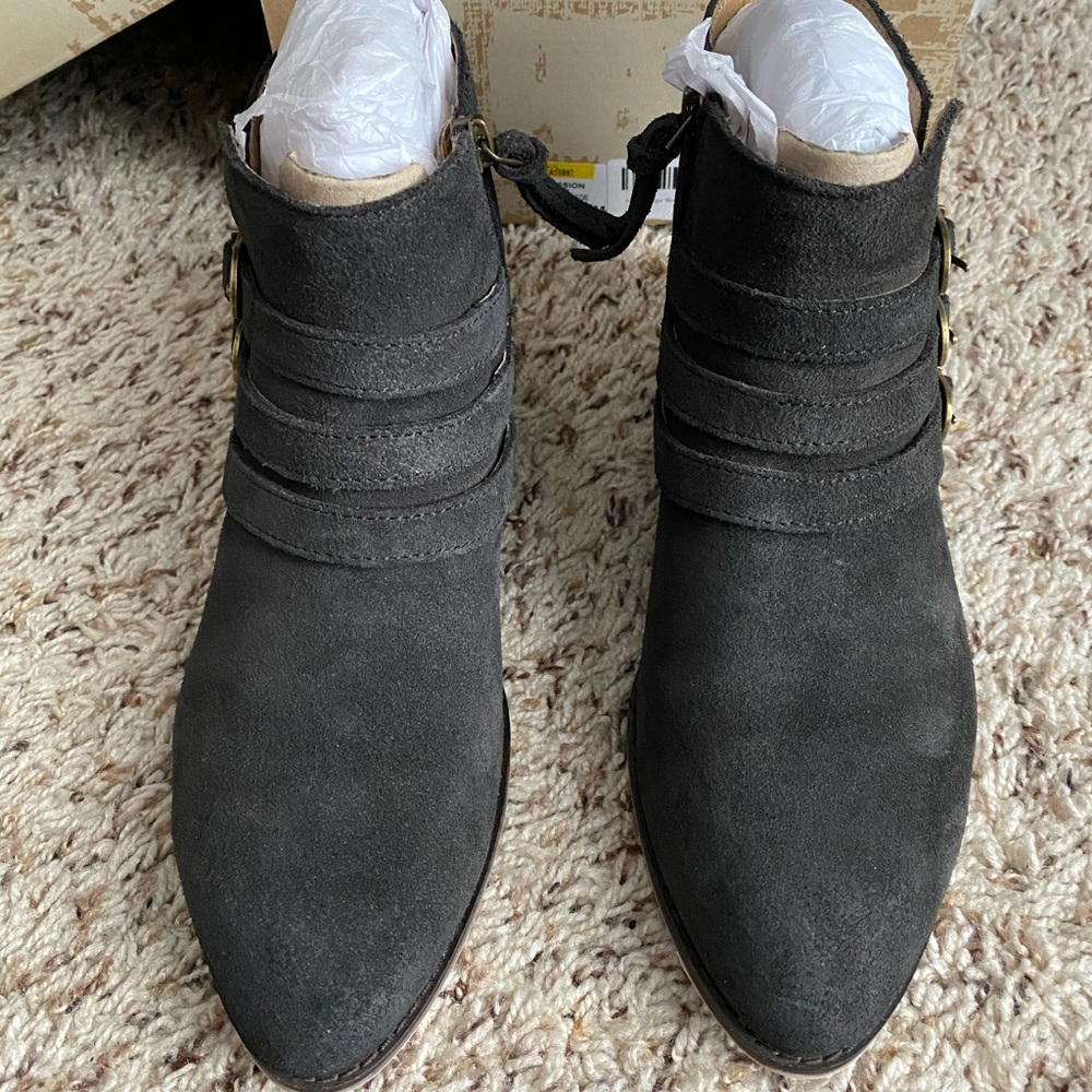 Latigo Grey suede buckle boots 7.5 like new in box